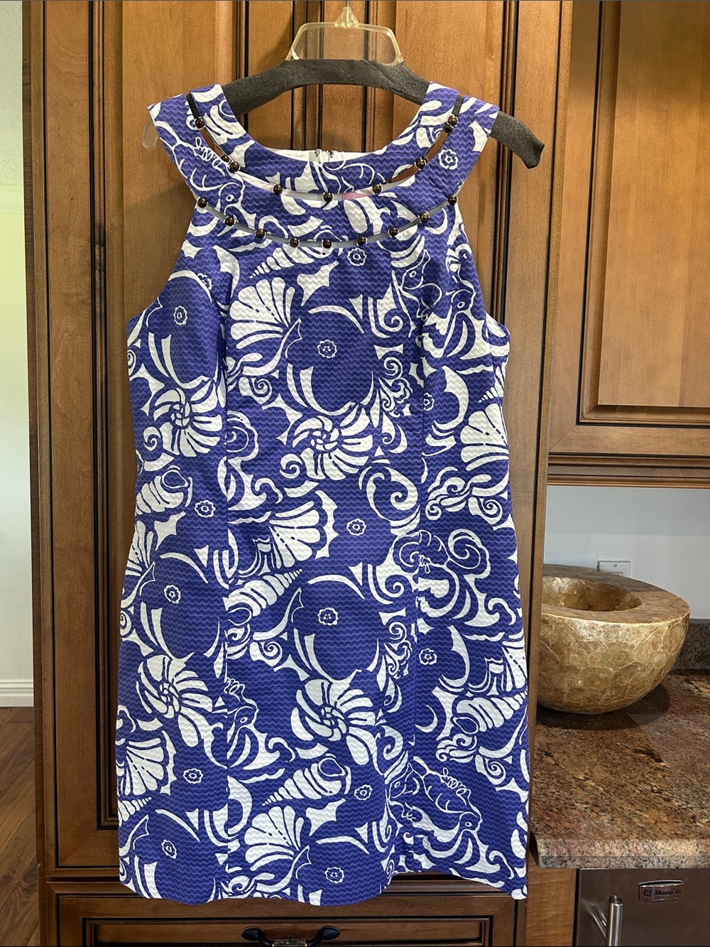 Lilly Pulitzer Blue and White Floral Shell-Neck Mini Dress
